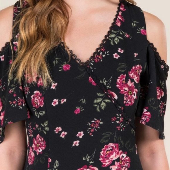 MI AMI Black Floral Mini Off Shoulder Dress - Picture 3 of 7